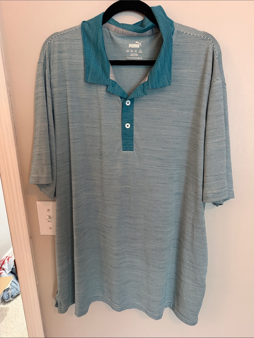 Puma Teal Micro-Striped Polo with Dark Teal Placket